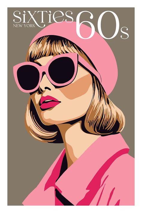 Fashion NYC 60s at ArtfullyWalls, undefined Fashion Poster Illustration, 60s Illustration Art, Retro Face Illustration, Retro Portrait Illustration, Vintage Pin Up Art, 60s Illustration Style, 1960s Illustration Graphic Design, Nyc 60s, Pop Art Studio