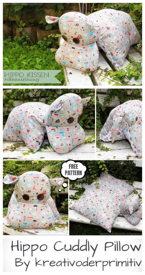 Diy Hippo Stuffed Animal, Hippo Toy Sewing Pattern Free, Pillow Pets Pattern, Mommy And Me Sewing Projects, Diy Animal Pillow, Hippo Sewing Pattern Free, Stuffed Hippo Sewing Pattern Free, Fabric Toys Diy Free Pattern, Hippo Sewing Pattern