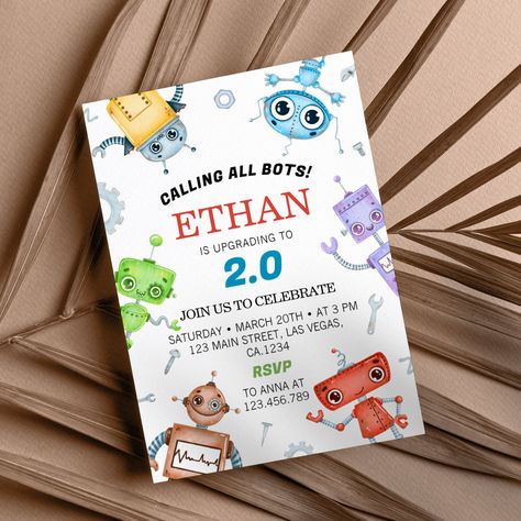 Robot Theme, Theme Birthday Party, Third Birthday, Invite Friends, Space Theme, 7th Birthday, Birthday Party Invitation, 5th Birthday, Theme Party