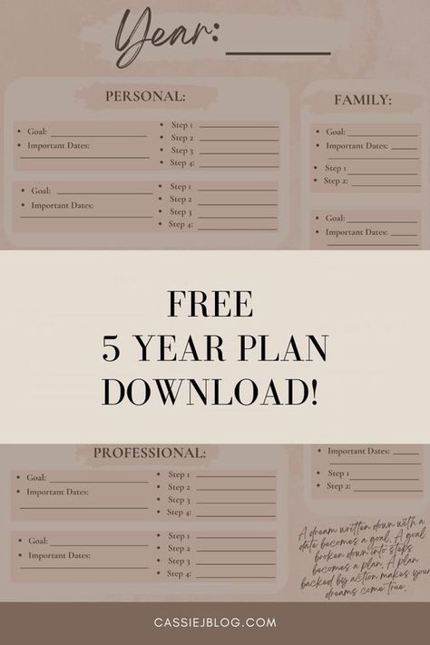 New Year’s resolutions are so 2022. The 5 year plan is where it’s at for 2023! This post will break down how to create a motivating 5 year plan that will help you succeed in your goals! PLUS see my free download HERE! Five Year Plan Template Free Printable, 2 Year Life Plan Template, 5 Year Planner, 5 Year Goal Planning Template, 2 Year Plan Template, 5 Year Life Plan Template, How To Plan For The Future, Planning For 2024, How To Create A 5 Year Plan