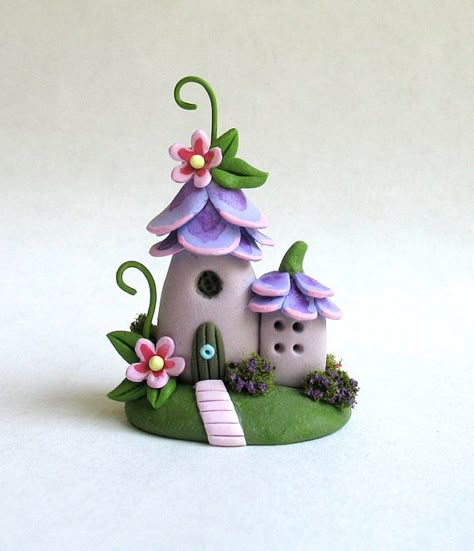 Miniature++Whimsical++Fairy+Blossom+House+OOAK+by+ArtisticSpirit Fairy Clay, Polymer Clay Kunst, Blossom House, Diy Keramik, Clay Fairy House, Polymer Clay Fairy, Clay Fairy, Clay Fairies, Clay Houses