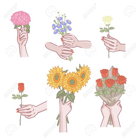 Hand Holding Flower Drawing Reference, Holding Flower Bouquet, Hand Holding Flower, Hand Holding Something, Rose In Hand, Flower Bouquet Drawing, Tattoos With Deep Meaning, Hands Holding Flowers, Flower Icon