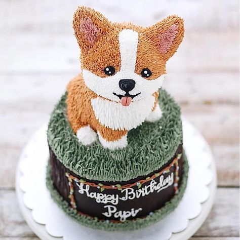 Corgi Cake, Dog Lover Cake, Corgi Party, Puppy Themed Birthday Party, Puppy Birthday Cakes, Brownie Cake Recipe, Birthday Corgi, Candy Decorations Diy, Single Tier Cake