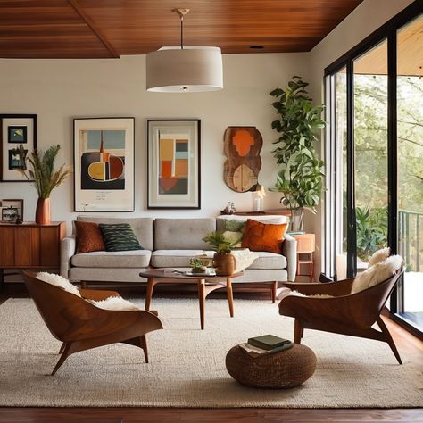 Design Secrets: Achieving a Cozy Mid-Century Modern Living Room - Gardening Olivia Mid Century Modern Living Room Low Ceiling, Contemporary Mcm Living Room, Cozy Midcentury Modern Apartment, Mid Century Modern Maximalist Decor, Mid Century Modern Living Room Black, Natural Modern Farmhouse Living Room, Mid Century Salon, Mid Century Cottage Living Room, Living Room Mid Century Modern Cozy