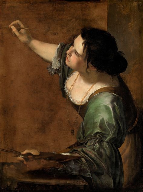 Artemisia Gentileschi was invited to London in 1638 by Charles I, and probably produced this sophisticated and accomplished self-portrait in England. She holds a brush in one hand and a palette in the other, cleverly identifying herself as the female personification of painting - something her male contemporaries could never do.It was probably during her brief English sojourn (1638-c.1641) that Artemisia Gentileschi produced this painting. She was invited in 1638 by Charles I to come to London t Orazio Gentileschi, Famous Self Portraits, Female Painters, Artemisia Gentileschi, Famous Portraits, Baroque Painting, Edouard Manet, Peter Paul Rubens, Baroque Art