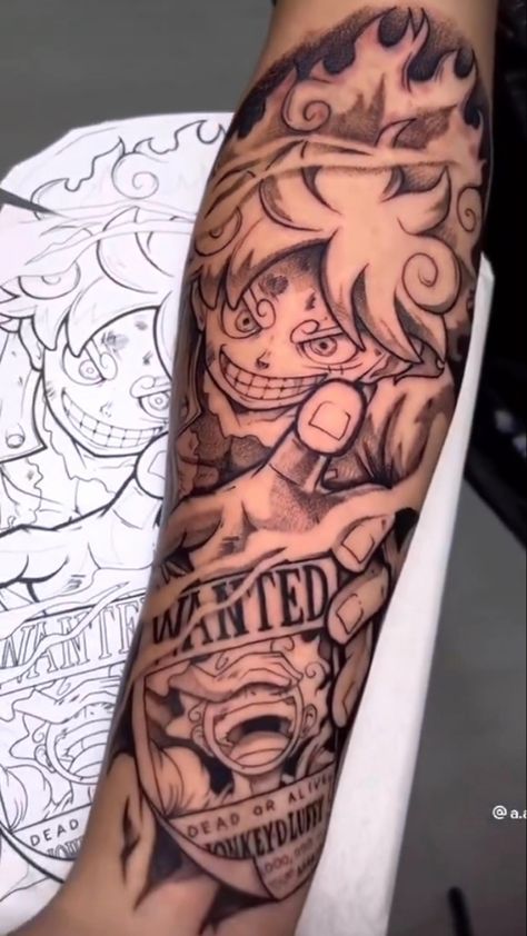 Monkey D Luffy Tattoo Design, Luffy One Piece Tattoo Design, Luffy Tattoo One Piece, One Piece Sleeve Tattoo, Monkey D Luffy Tattoo, Gear 5 Tattoo, Dark Anime Tattoo, Luffy Tattoo Ideas, Chest Tattoo Birds