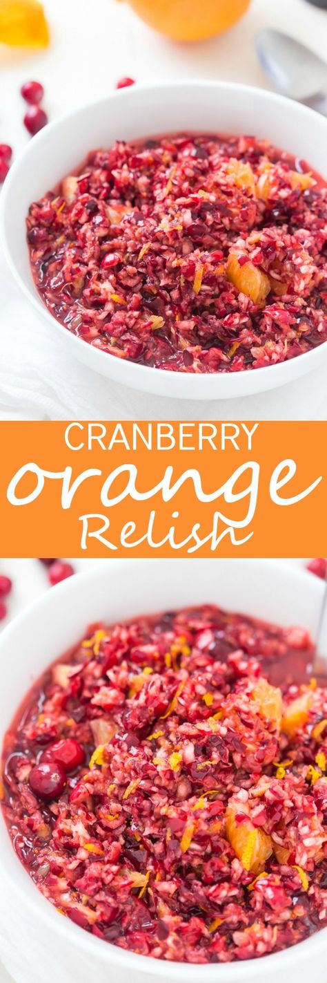 This sweet, but tart Cranberry Orange Relish Recipe is so easy and perfect for the holidays! Take a break from your traditionally served cranberry sauce and make this fresh relish instead.   via @galmission Cranberry Relish Recipes, Cranberry Orange Relish Recipes, Fruit Kabob, Cranberry Orange Relish, Pizza Fruit, Relish Recipe, Cranberry Relish, Easy Thanksgiving Recipes, Relish Recipes