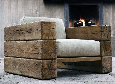 Wood Beam Man Cave Chairs Rustic Furniture Design, Koti Diy, Diy Rustic Home, Rustic Wood Furniture, Diy Holz, Into The Woods, Diy Furniture Projects, Shoe Lace, Rustic Interiors