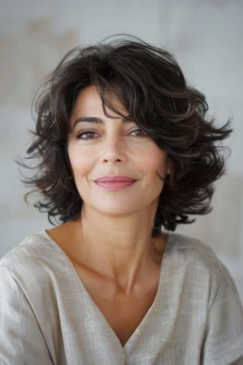 Women Over 40 Are Choosing These Short Hairstyles to Look Younger Wavy Haircut Ideas Short, Short Curly Hair Cuts For Women, Pelo Bob Ondulado, Short Wavy Haircuts, Shaggy Short Hair, Crop Hair, Chin Length Hair, Short Curly Haircuts, Haircuts For Wavy Hair