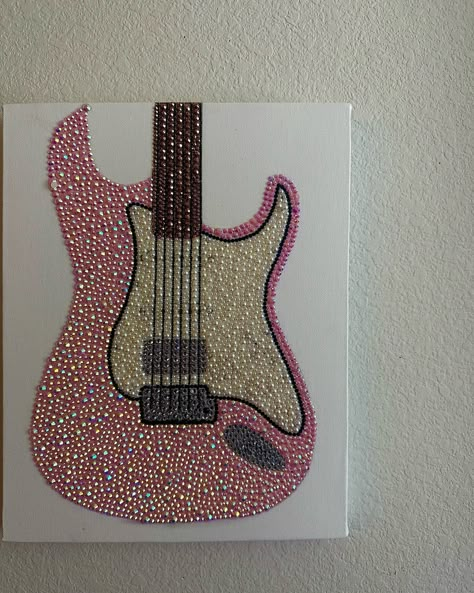 “Pink guitar kit” is available on my website🎸 Painting With Diamonds, Gem Painting Ideas, Diamond Painting Canvas, Gem Canvas Art, Bedazzled Wall Art, Bedazzled Painting, Painted Canvas Ideas, Diamonds Painting, Rhinestone Canvas