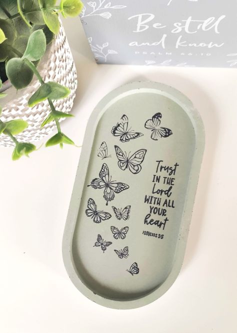 Oval Trinket Dish -Jewelry Tray- Concrete Tray- Gift - Scripture - Bible - Verse - Home - Decor - Aesthetic - Minimal - Cute - Beautiful Scripture Bible, Concrete Tray, Packaging Ideas Business, Pottery Painting Designs, Trinket Trays, Diy Vinyl, Concrete Design, Resin Ideas, Jewelry Tray