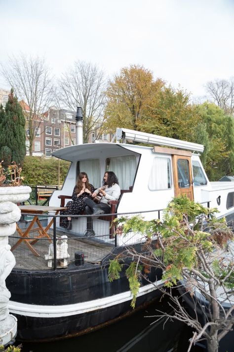 Houseboat Tour in Amsterdam Canal | Apartment Therapy Living On A Boat Houseboats, Boats To Live On, Liveaboard Boats Interiors, Canal Boat Living, Living On Boat, Boat Living Interior, Live On A Boat, House Boat Remodel, Living In A Boat