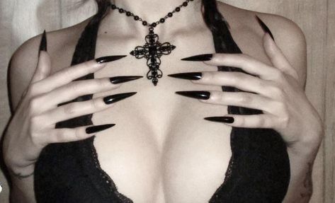 Gothic Nails, Goth Nails, Dark Feminine Aesthetic, Dark Feminine, Feminine Aesthetic, Stiletto Nails, Nails Inspo, Black Nails, Long Nails