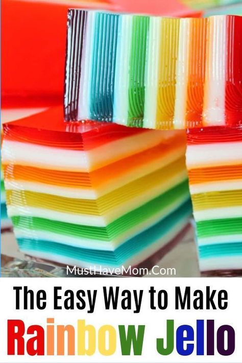 Rainbow Jello Recipe, Layered Jello Recipe, Jello Deserts, Jello Mold Recipes, Rainbow Jello, Jello Recipe, Layered Jello, Jello Dessert Recipes, Jello Cake