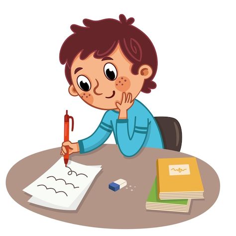 Writing Cartoon Illustrations, Kids Writing Clipart, Cartoon Studying, Studying Cartoon, Study Clipart, Study Cartoon, Read Illustration, Study Vector, Boy Studying