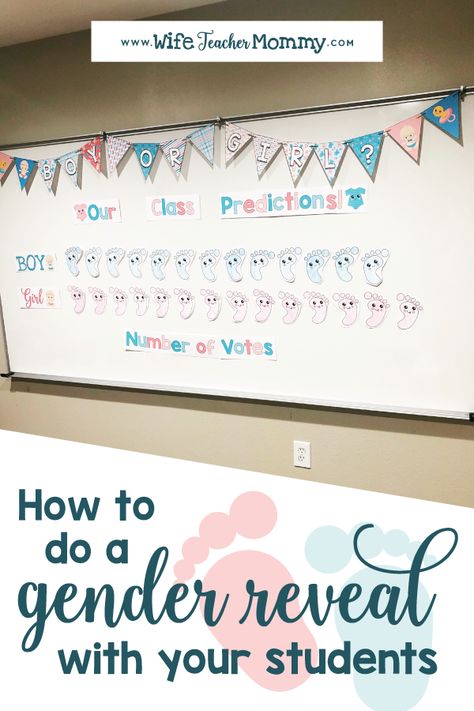 Gender Reveal Ideas For Teachers, Gender Reveal Classroom, Classroom Gender Reveal, Gender Reveal For Students, Maternity Leave Teacher, Gender Reveal Activities, Pregnant Teacher, Simple Gender Reveal, Gender Announcement