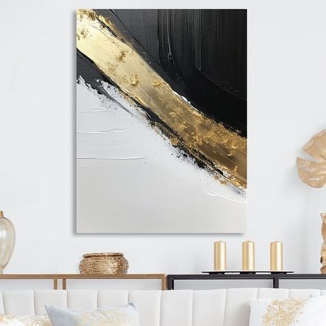 Designart "Minimal Joy In Black And Gold I" Abstract Painting Metal Wall Art - On Sale - Bed Bath & Beyond - 38262097 Art Gallery Shop, Wall Art Bed, Painting Metal, Contemporary Abstract Art, Metal Artwork, Online Art Store, Metallic Paint, Texture Art, Acrylic Art