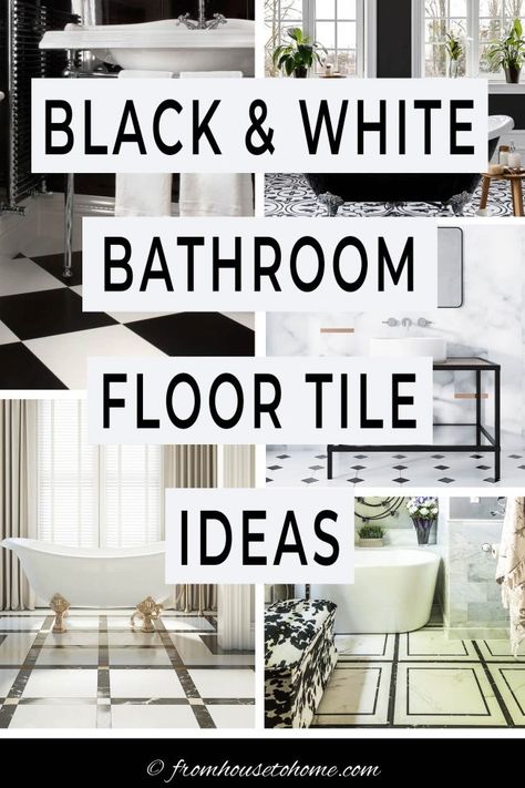 White And Black Floor Tile Bathroom, Black White Bathroom Floor, White Bathroom Floor Tile Ideas, White Bathroom Floor Tile, Vintage Black And White Bathroom, Black And White Floor Tile, Vintage Bathroom Floor, Black And White Floors, White Bathroom Floor