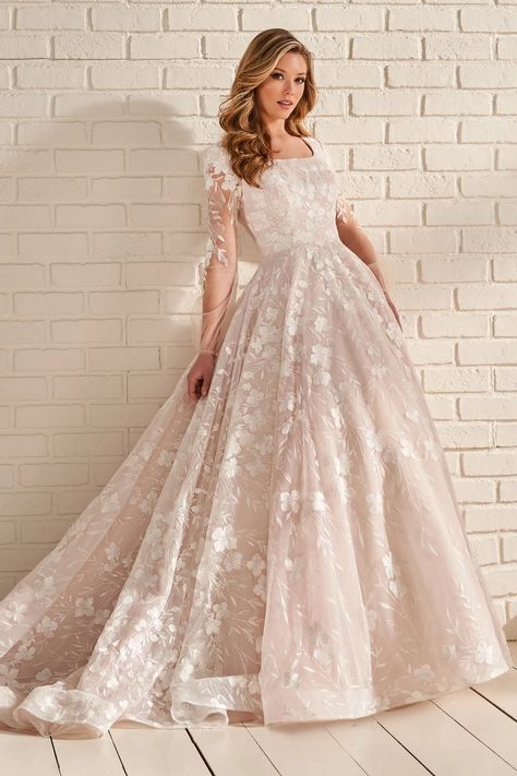 Modest Mon Cheri Wedding Dress, Beautiful Modest Wedding Dresses, Wedding Dresses Modest, Tulle Balls, Exquisite Gowns, Pretty Wedding Dresses, Rose Pictures, Sequin Appliques, Tulle Ball Gown