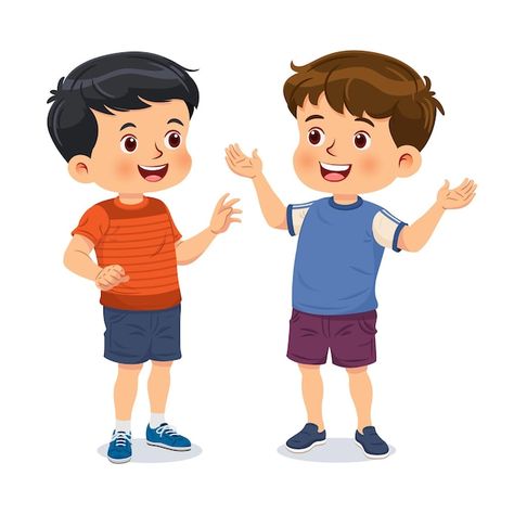 Two little boys have fun talking togethe... | Premium Vector #Freepik #vector #kids-talk #kids #cute-kids #kids-cartoon Boy Characters Cartoon, Children Cartoon Images, Friend Group Of 4, Talking Animation, Cartoon Talking, Talk Boy, Person Talking, Children Talking, Friend Drawing