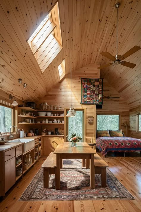 Tiny Houses and Affordable Homes | A space for a hot cup of coffee with good memories | Facebook Barndominium Ideas Cottage, Tiny Homes A Frame, Wood House Inside, Tiny Home On Land, Swedish Home Interior, Feminine Cabin Decor, Tiny Home Log Cabin, Affordable Home Renovations, Norwegian Style Home