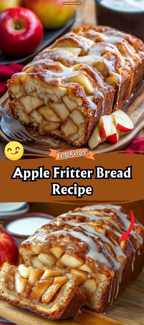 Enjoy the classic flavors of an apple fritter in a new way with this Apple Fritter Bread. Layered with cinnamon-sugar and juicy chunks of apple, this bread is a delightful twist on traditional fritters, perfect for a cozy morning or an afternoon snack with coffee. #AppleFritterBread #AppleDessert #SweetBread Apple Breakfast Bread Recipe, Apple Bread In Bread Maker, Cinnamon Apple Fritter Bread, Cinnamon Swirl Apple Fritter Loaf, Easiest Apple Fritters, Apple Fritter Monkey Bread Recipe, Apple Pie Filling Bread Recipe, Apple Fritter Cake Recipe, Bread Ideas For Breakfast