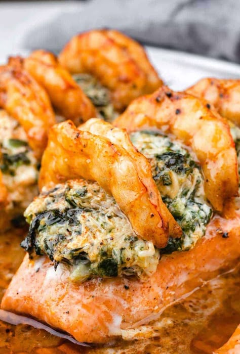 Shrimp Stuffed Salmon, Crab Stuffed Salmon, Pineapple Salmon, Seafood Ideas, Baked Crab, Shrimp Stuffed, Crab And Shrimp, Stuffed Salmon, Baked Pineapple