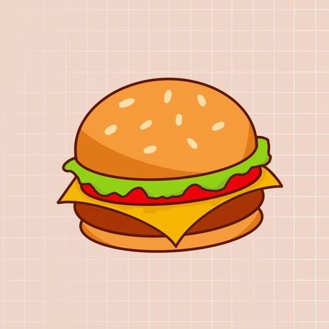 Burger Painting Easy, Burger Digital Art, Burger Cartoon Drawing, How To Draw A Burger, Burger Illustration Design, Burger Art Illustration, Burger Drawing Easy, Drawing Burger, Burger Doodle