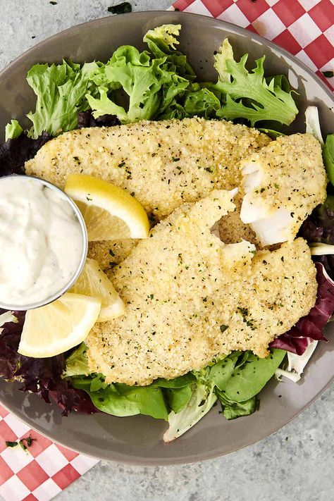 Vegetarian Weeknight Dinners, Frozen Tilapia, Parmesan Crusted Tilapia, Gluten Free Savory, Crusted Tilapia, Lemon Aioli, Chipotle Aioli, Homemade Tartar Sauce, Lent Recipes