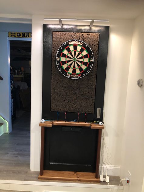 Dart Board Area Ideas, Dart Board Set Up Ideas, Indoor Dart Board Wall, Dart Board Set Up, Dart Board On Door, Modern Dart Board Wall, Hidden Dart Board Ideas, Diy Dart Board, Dart Board Wall Ideas