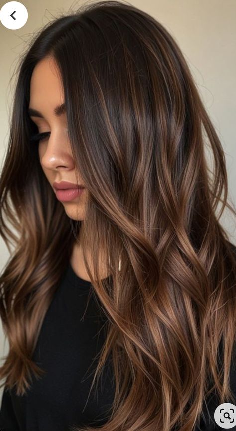 Hair Dye Balayage Dark Brown, Brown Hair And Caramel Balayage, Dark Hair Brown Balayage, Dark Caramel Hair With Highlights, Dye Brown Hair Ideas, New Hair For Brunettes, Hair Balayage Dark, Hair Ideas For Dark Skin Tones, Erin Lim Hair