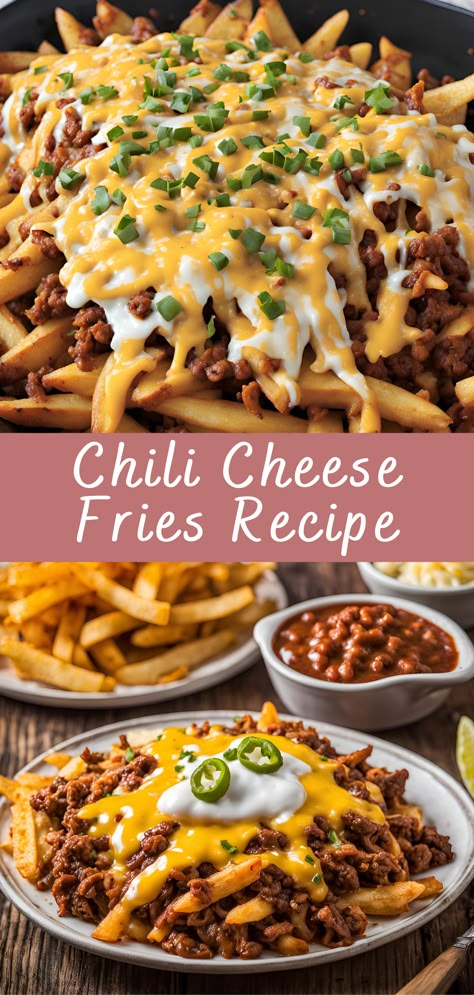 Chili Cheese Fries Recipe | Cheff Recipes Picky Food Ideas, Chili Cheese Dogs Sides, Chili And Fritos, Chill Cheese Fries Recipes, Green Chili Cheese Fries, Chili Cheese Fries Easy, Cheap Meal Ideas For Two, Chilli Fries Recipe, Loaded Chili Cheese Fries