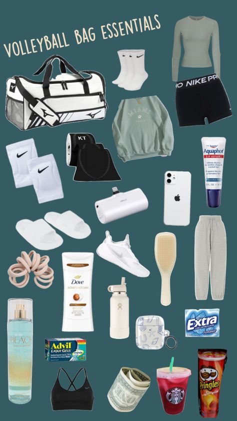 volleyball bag needs Things To Put In Your Volleyball Bag, Volleyball Bag Must Haves, Volleyball Duffle Bags, Volleyball Bag Checklist, What To Pack For A Volleyball Tournament, Volleyball Backpack Essentials, Things To Have In Your Volleyball Bag, Volleyball Bags Ideas, What To Pack In Your Volleyball Bag