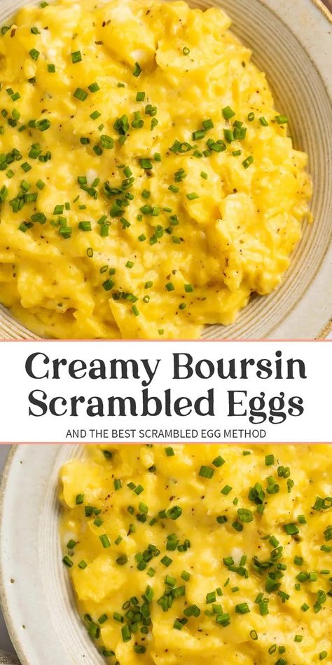 These are hands down the best eggs of all time. Big claim? I’ve got the recipe to back it up. They’re ultra rich and creamy and the deliciously savory tangy Boursin takes them to the next level. Oh and they only take a few minutes to make, so it’s easy to serve up gourmet quality eggs for breakfast or brunch anytime. Scrambled Eggs Recipe, Scrambled Egg, Egg Recipe, Eggs Recipe, Egg Dishes, Breakfast Of Champions, Savory Breakfast, Breakfast For Dinner, Breakfast Brunch Recipes