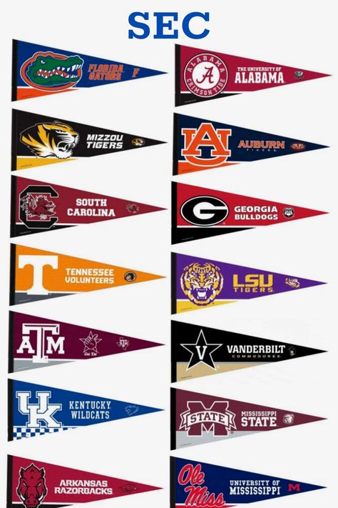 College Football Logos, Sports Gnomes, College Pennants, College Flags, Athletic Logo, Blue College, Conference Logo, Cricut Stickers, Southeastern Conference