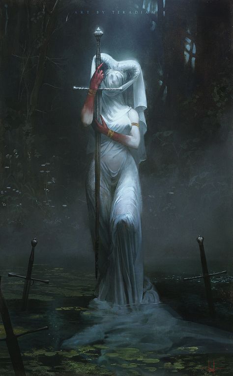 The Lady Of The Lake, Accel World, Lady Of The Lake, 다크 판타지, Lake Art, Romance Art, Goth Art, Beautiful Dark Art, Arte Fantasy