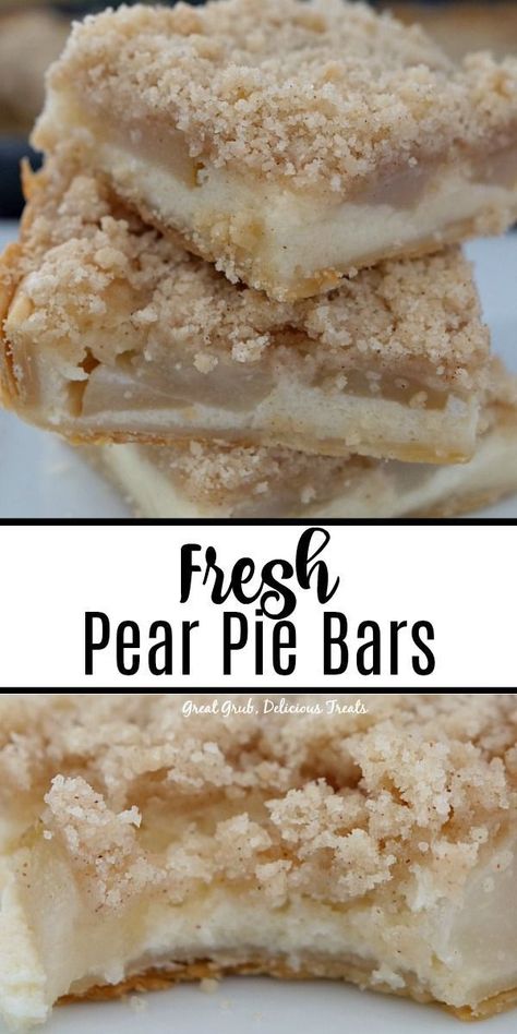 Pear Custard Bars, Pear Crumble Bars, Pear Recipes Low Carb, Pears Dessert Easy, Seckle Pear Recipes, Ways To Use Pears, Pears Recipes Dessert, Apples And Pears Recipes, Sliced Pears Recipes