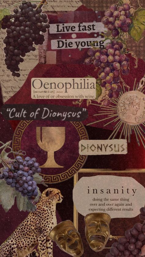 #dionysus #cabin12 #wine #godofwine Cabin 12 Dionysus Aesthetic, Dionysus Moodboard, Daughter Of Dionysus Aesthetic, Dyonisus Aesthetic God, Dionysus Aesthetic Wallpaper, Cult Of Dionysus Aesthetic, Hedonist Aesthetic, Greek Gods And Goddesses Statues, Dionysus Wallpaper