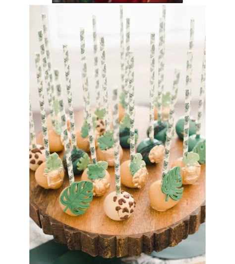 Jungle Theme Cakepops, Safari Birthday Party Cake Table, Safari Birthday Party Two Wild, George Of The Jungle Birthday Party, Wild One Birthday Desserts, Two Wild Dessert Table, Safari Theme Cake Pops, Wild One Treats, Wild One Desserts