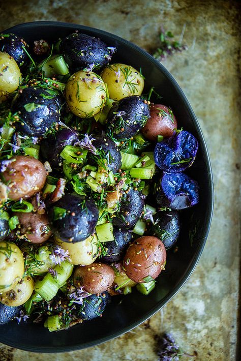 Red White and Blue Potato Salad from @heatherchristo Summertime Dinners, Blue Potatoes, Bacon Potato Salad, Summer Sides, Popsugar Food, Allergy Free Recipes, Blue Food, Clean Food, Everyday Meals