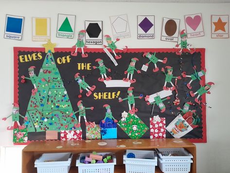 Elves Off The Shelf! Elf On The Shelf Bulletin Board, Elf Bulletin Board Ideas For School, Elf On The Shelf Bulletin Board Ideas, Elf Bulletin Board Ideas, Christmas Bulletin Boards, Christmas Bulletin Board, Preschool Bulletin, Christmas Bulletin, Preschool Bulletin Boards