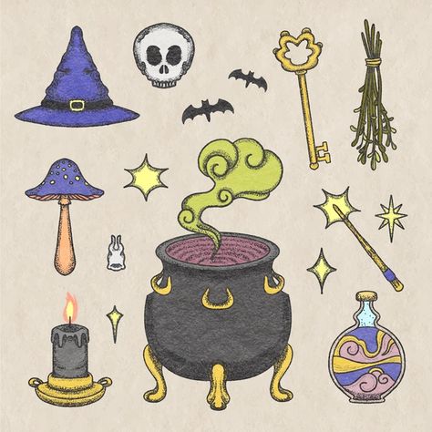 Candy Vector, Astrological Elements, Magic Elements, Witch Stickers, Bubble Goth, Witch Pictures, Digital Bullet Journal, Magic Witch, Creative Flyer Design