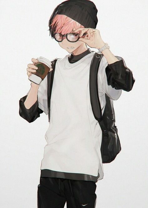 Anime Guy | Red Hair | Glasses | Hipster | Coffee | Beanie | Backpack Anime Guy, Hot Anime, Character Designs, Character Ideas, Anime Boys, Anime Stuff, Pink Hair, Cute Anime, Anime Character