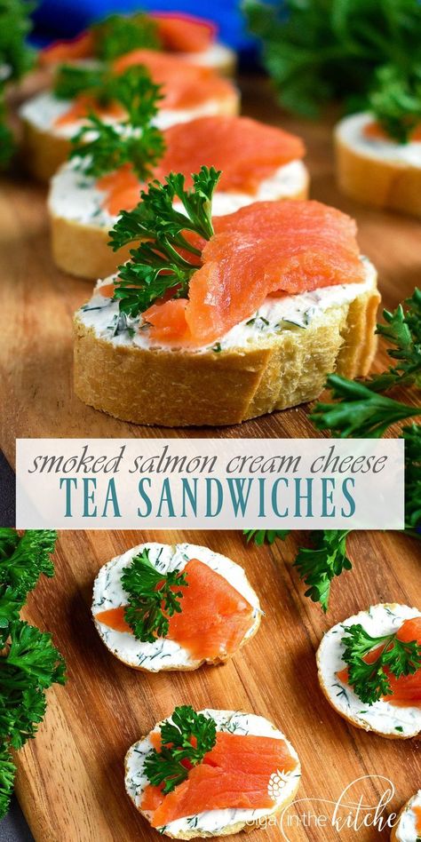 Smoked Salmon Cream Cheese Tea Sandwiches: elegant, delicious and simple treat to wow the crowd at major gatherings! #sandwich #salmon #seafood #fish #recipes #sidedish #appetizer #smokedsalmon #healthy Cream Cheese Tea Sandwiches, Cheese Tea Sandwiches, Cheese Tea, Smoked Salmon Cream Cheese, Salmon Appetizer, Tea Party Sandwiches, Tea Sandwiches Recipes, Salmon Cream Cheese, Garlic Butter Salmon