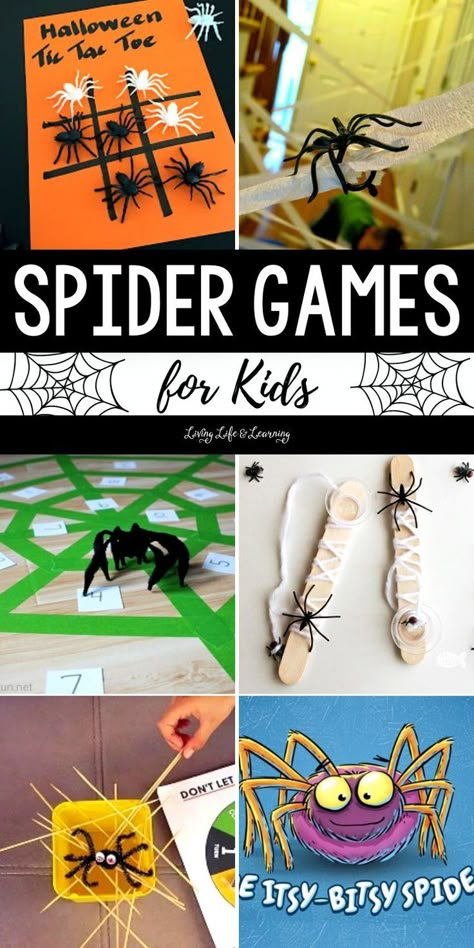 Spider Games for Kids Spider Web Game, Bug And Insect Activities, Spiders Preschool, Homeschool Halloween, Spider Games, Tk Ideas, Halloween Fun For Kids, Preschool Steam, Halloween Ideas For Kids