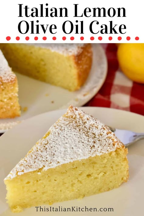 Italian Lemon Olive Oil Cake is a delicious lemony cake with the most amazing flavor and moist texture. This classic Italian dessert is simple to make and is the perfect cake for any occasion! Lemon Italian Cake, Lemon Olive Oil Cake Recipes, Italian Olive Oil Cake Recipe, Olive Oil Cake Lemon, Italian Olive Oil Cake, Olive Oil Lemon Cake, Dessert Pastries, Easy Lemon Cake, Delicious Lemon Desserts