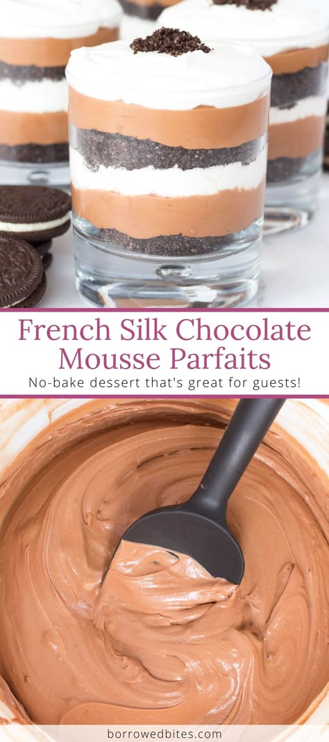 Chocolate Parfait Desserts, French Party Food, Chocolate Mousse Parfait, Layer Desserts, Best Chocolate Mousse Recipe, Best Chocolate Mousse, Rich Chocolate Mousse, Oreo Mousse, Mousse Parfait