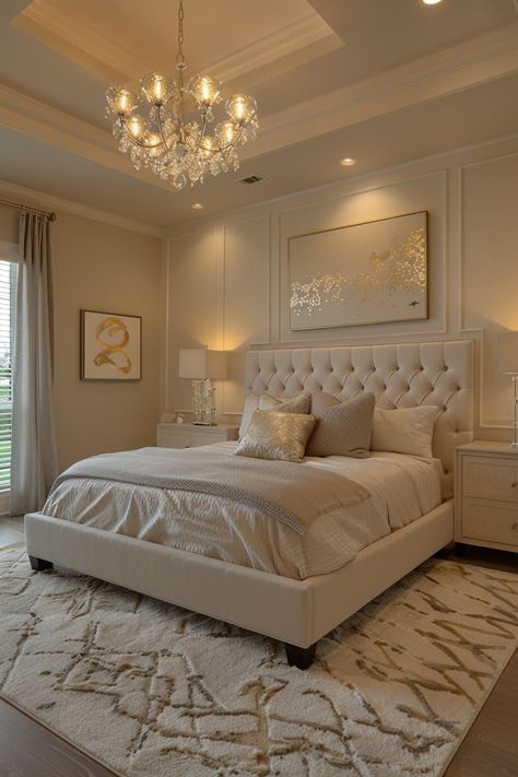 Yellow Bedroom Inspirations, Bedroom Ideas Basic, Gold Bedroom Accents, Cozy Beige Bedroom, Beige Bedrooms, Elegant Bedroom Ideas, Bedroom Decor Minimalist, Beige Bedroom Furniture, Beige Bedroom Decor