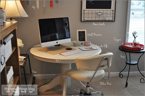 The Small Things Blog - a great computer desk! The Small Things Blog, Desk Redo, Round Desk, Small Things Blog, Office Redo, Office Makeover, The Small Things, Elegant Furniture, Work Spaces