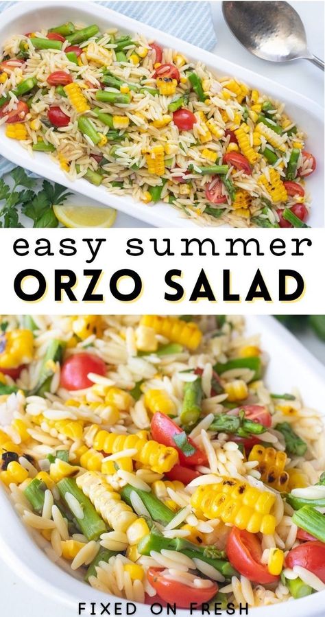 Cold Summer Salads Orzo, Salad Orzo Recipes, Orzo Side Salad, Corn And Asparagus Salad, Lemon Orzo Salad With Asparagus, Orzo Recipes Healthy Summer Salads, Corn Asparagus Salad, Orzo Vegetable Salad, Orzo Lemon Salad